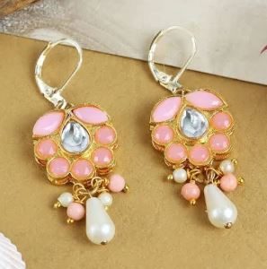 Girls Gold-Plated Kundan Studded Contemporary Drop Earrings