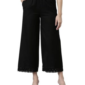 Women Solid Mid Rise Linen Wide Pant